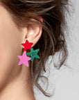 Statement Star Earrings - Emerald Glitter