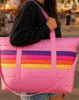 Pink Puffer Tote Bag Retro Stripe