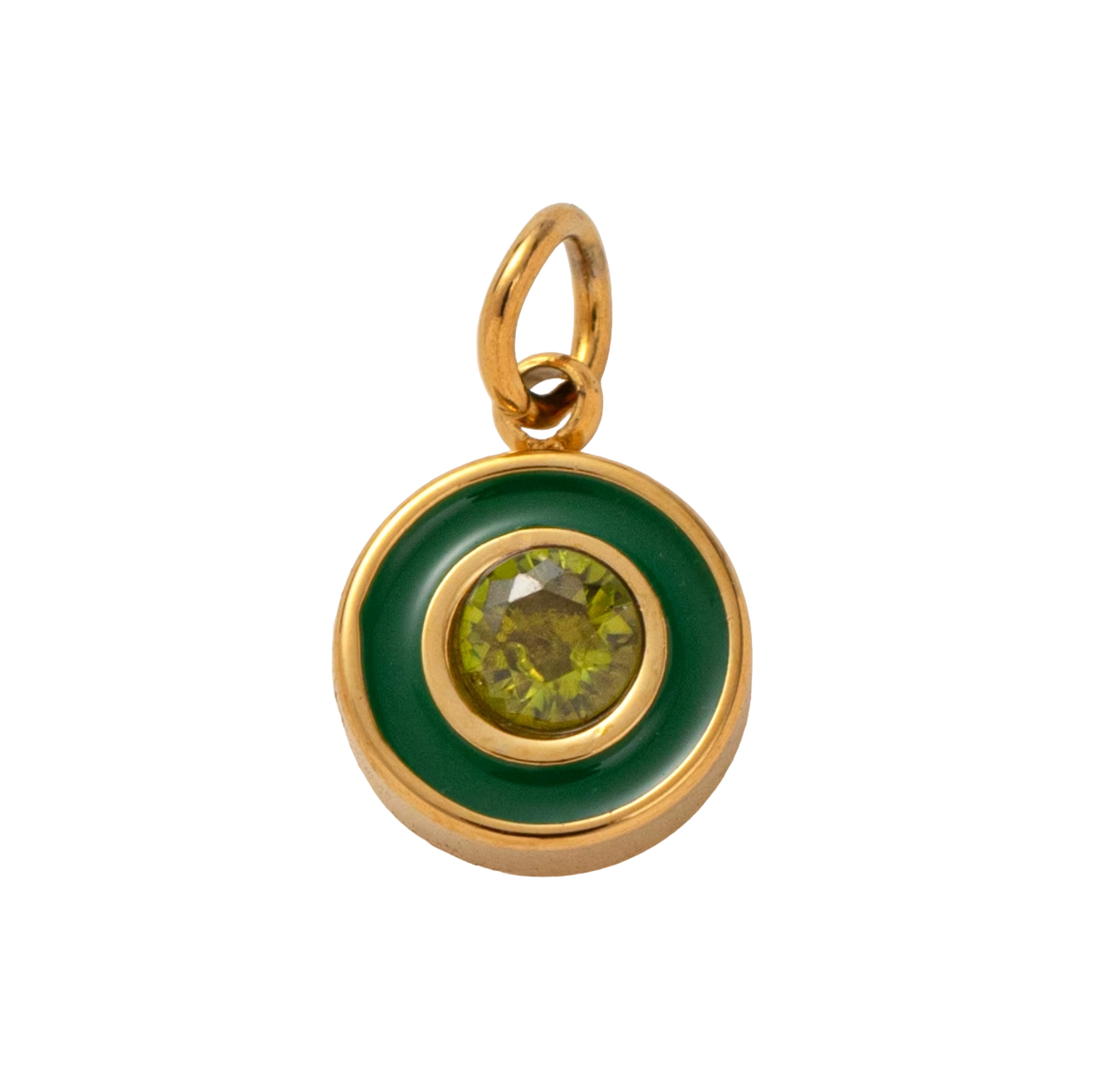 Holiday Green Circle Gem, 18k Gold Plated Charm