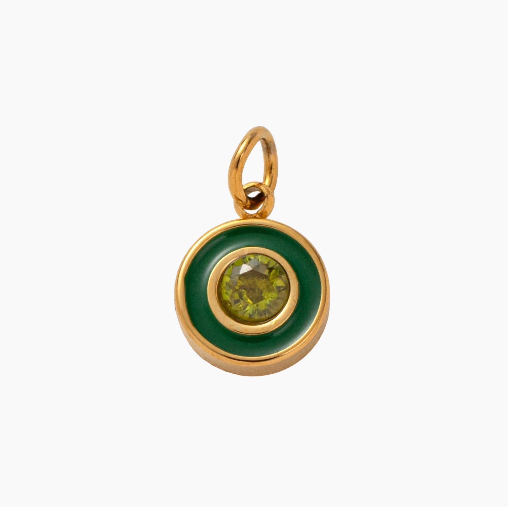 Holiday Green Circle Gem, 18k Gold Plated Charm