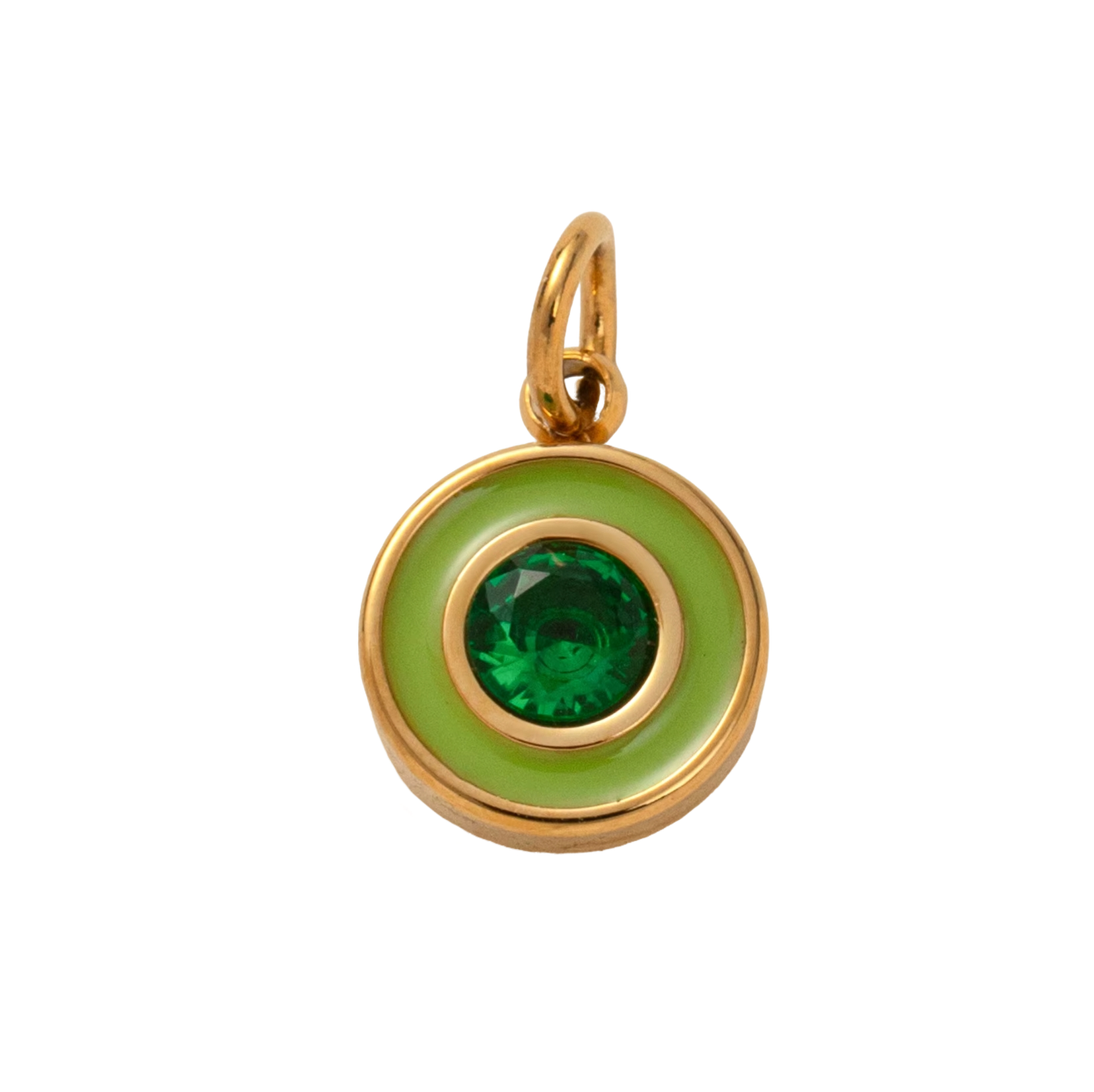 Holiday Green Circle Gem, 18k Gold Plated Charm