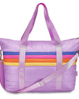 Purple Puffer Tote Bag Retro Stripe