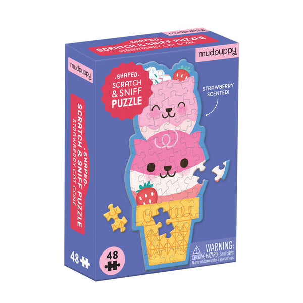 Strawberry Cat Cone Scratch and Sniff Mini Puzzle (48 Piece)