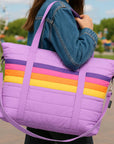 Purple Puffer Tote Bag Retro Stripe