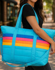 Blue Puffer Tote Bag Retro Stripe