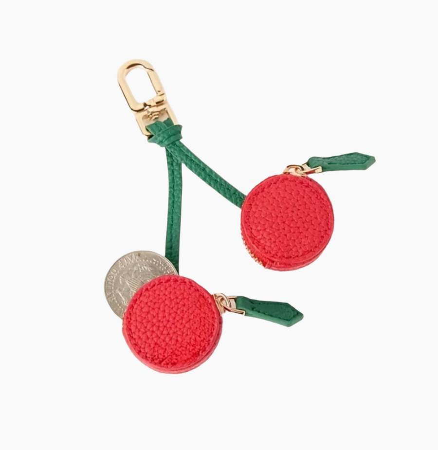 Cherry, Vegan Leather Coin Pouch / Bag Charm