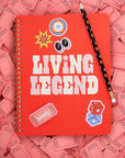 Living Legend notebook cover with stickers