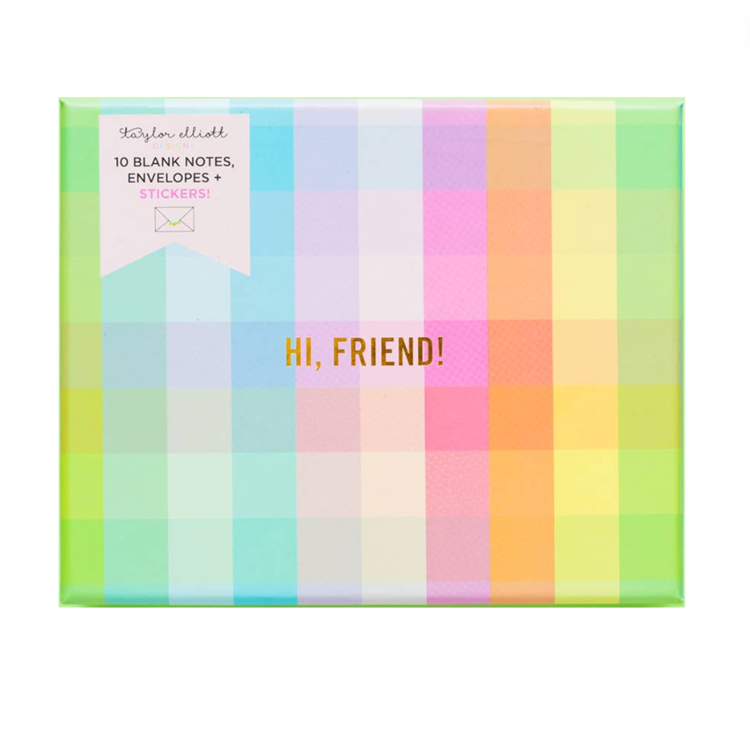 Boxed Greeting Cards - 10 &quot;Hi, Friend!&quot; Cards - Gingham