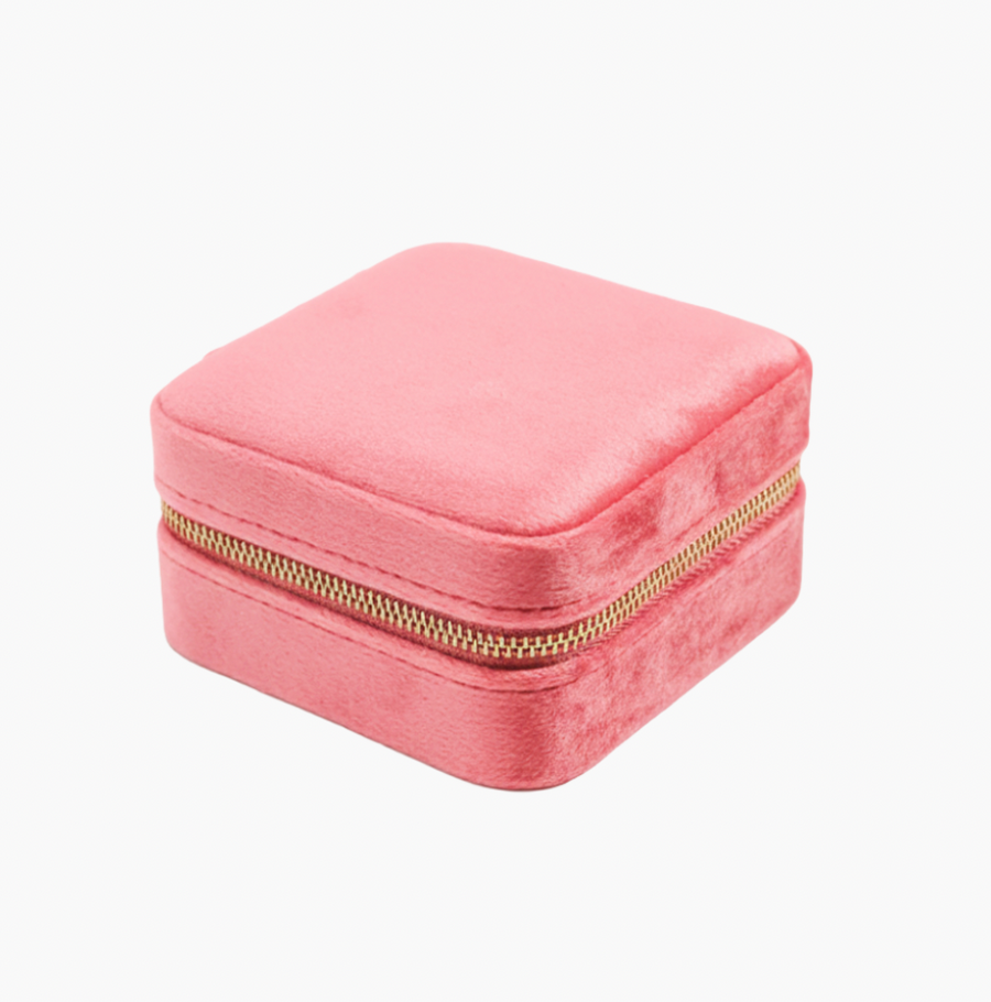 Pink Blush Velvet Jewelry Box with mirror