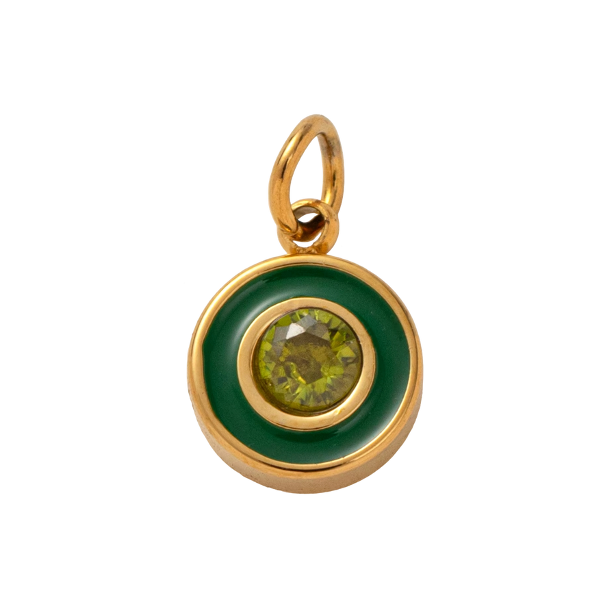 Holiday Green Circle Gem, 18k Gold Plated Charm