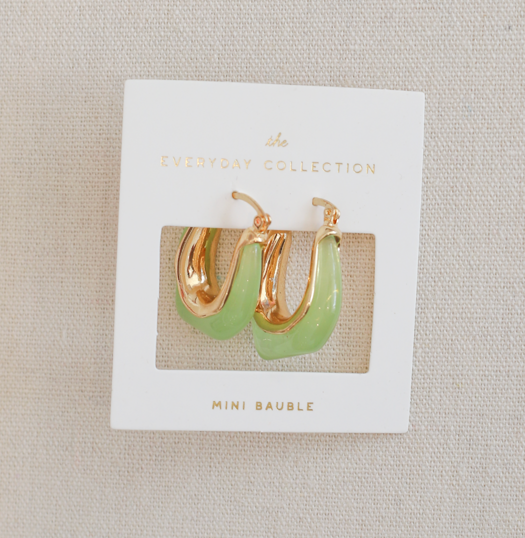 Jelly Gold Hoop Resin Earring - Grass Green