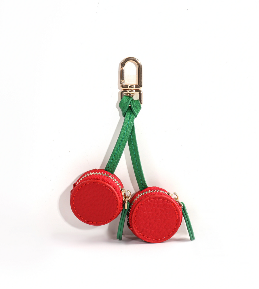 Cherry, Vegan Leather Coin Pouch / Bag Charm