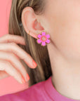 Flower Stud Earrings - Purple