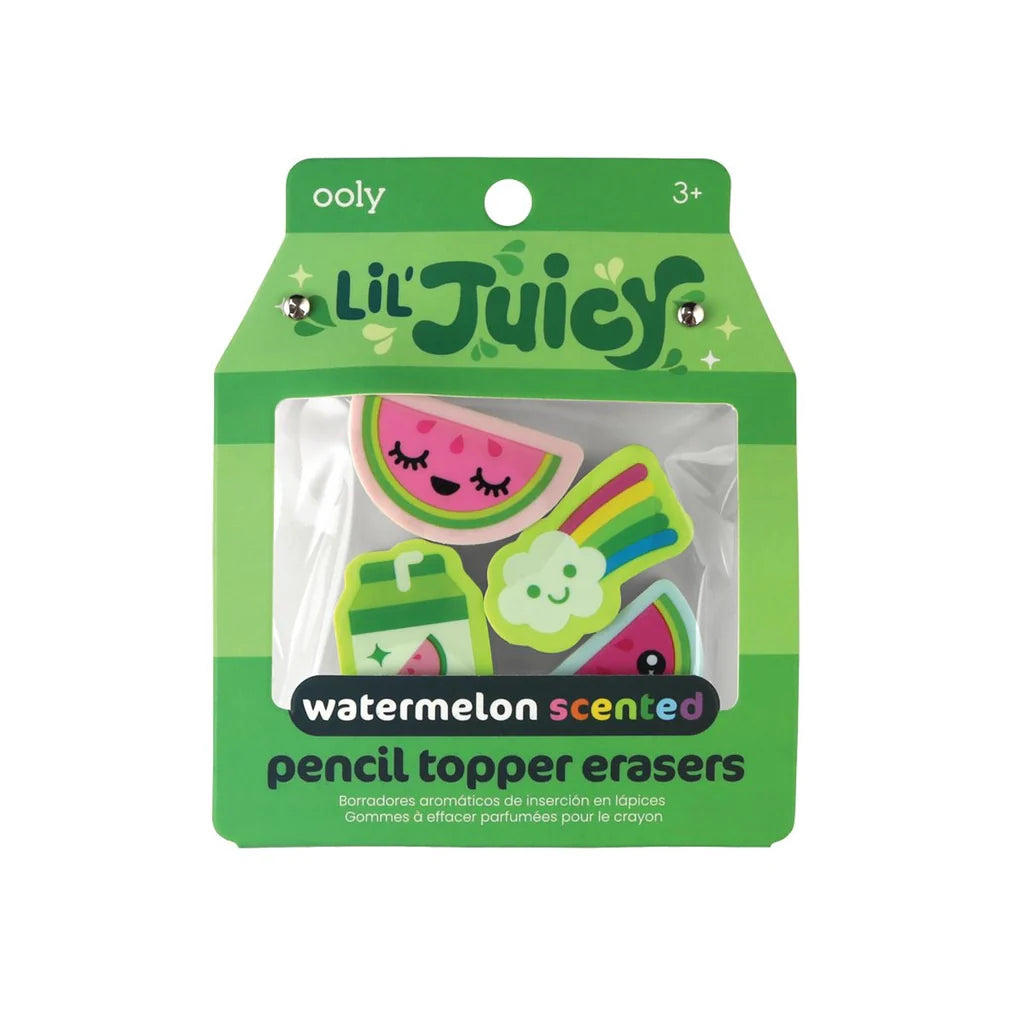 LIL&#39; JUICY WATERMELON SCENTED PENCIL TOPPER ERASER SET