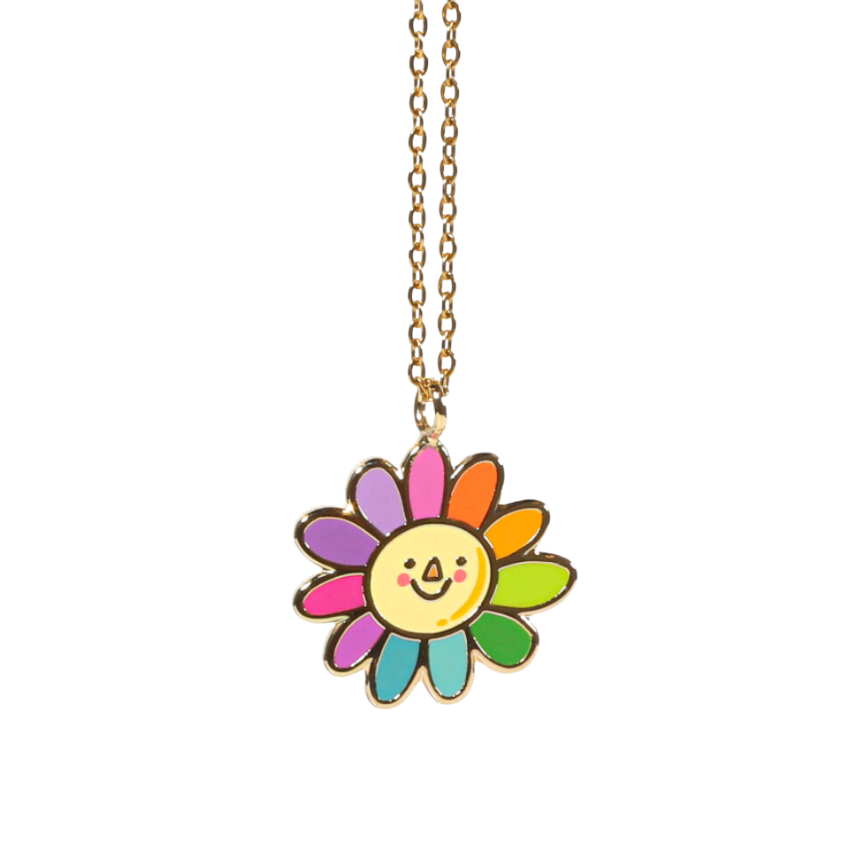 Mod Flower Pendant Necklace, 14k Gold Plated