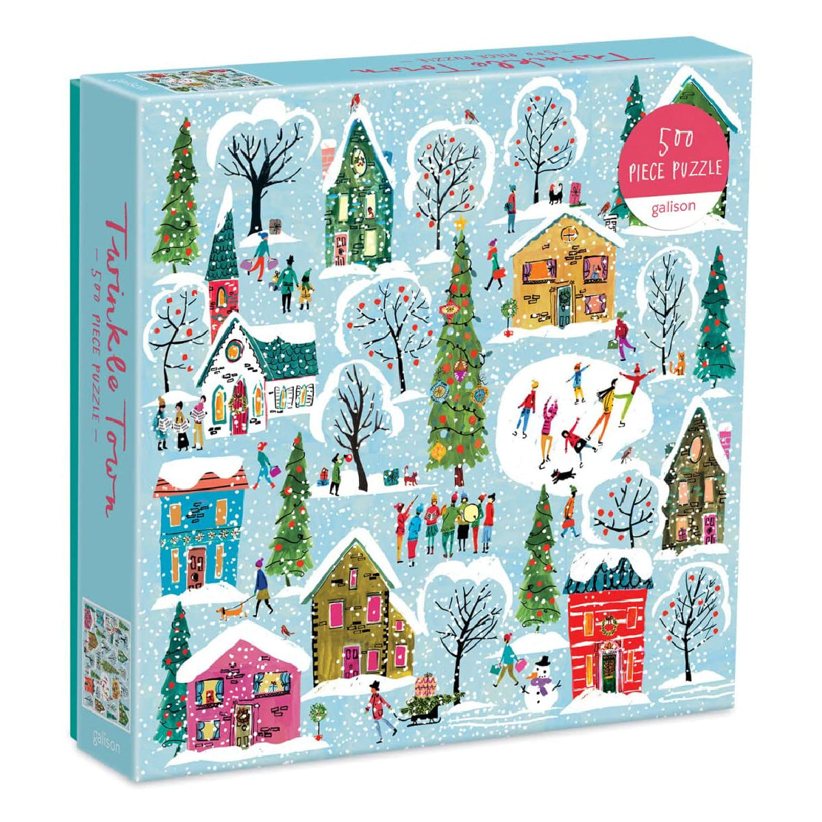 Twinkle Town 500 Piece Puzzle from Galison - Featuring Colorful and Whimsical Illustrations of a Festive Snowy Town
