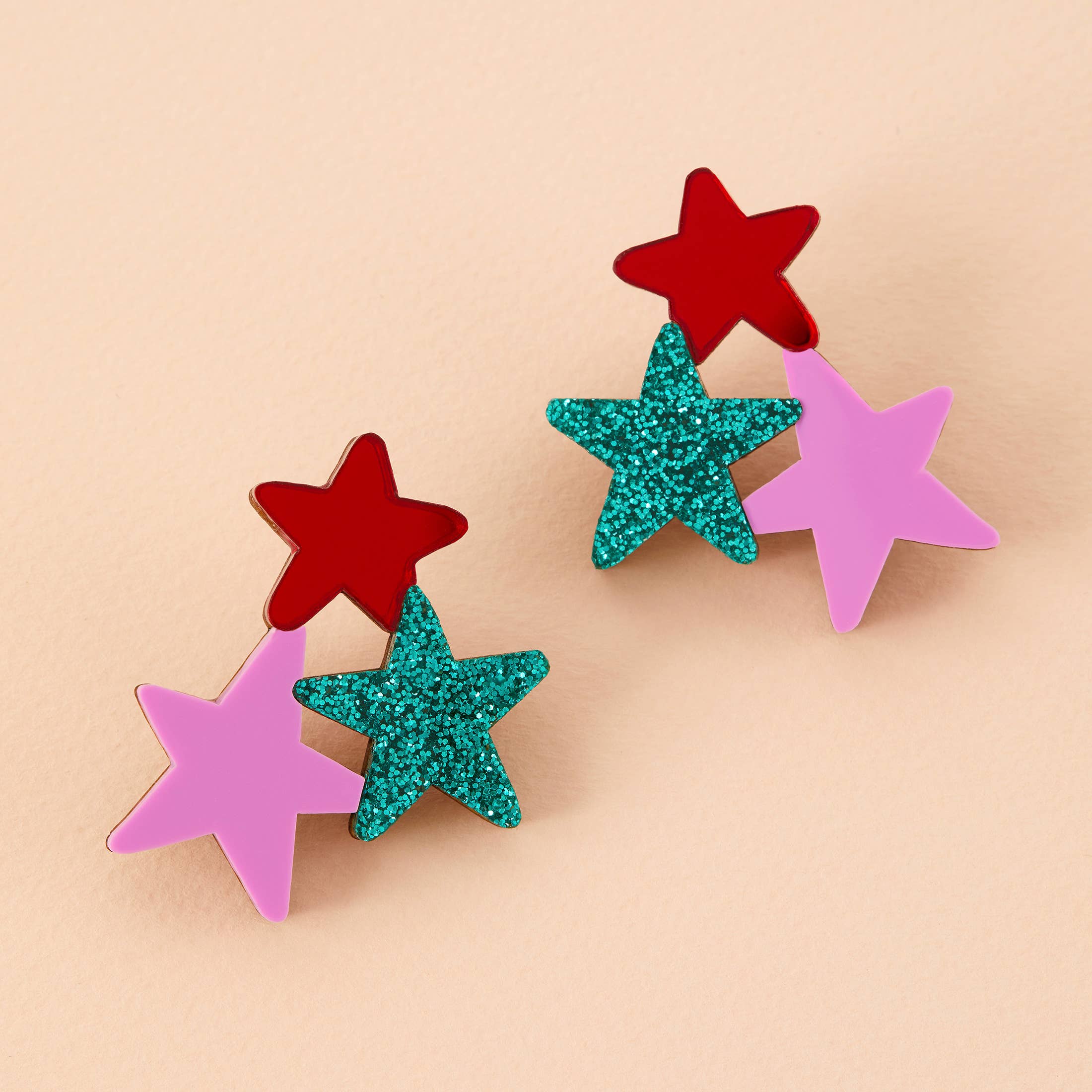 Statement Star Earrings - Emerald Glitter